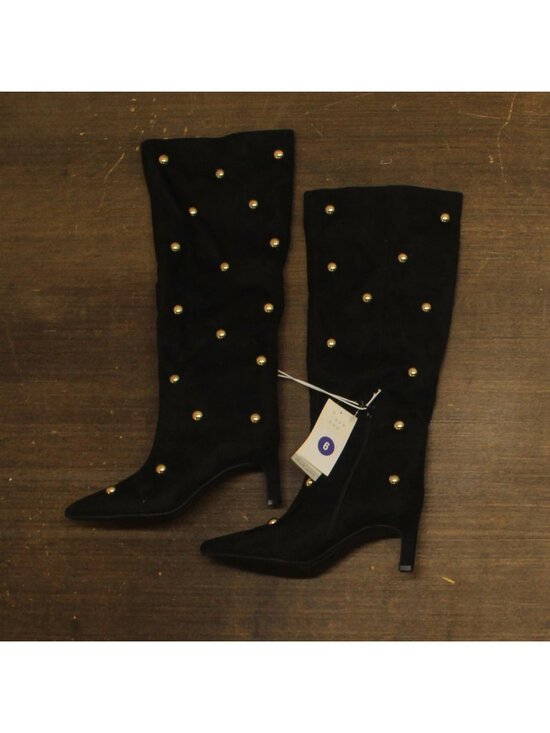a new day Shoes - A New Day Studded Mid-Calf Pointed-Toe Boots 94568939 Jet Black / Gold 6M